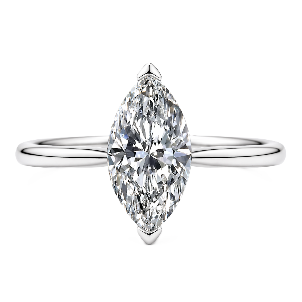 Marquise moissanite ring, 10×5 mm, crafted in white gold-plated 925 silver. Elegant, brilliant, and perfect for daily wear. Available now at BSI Jewelry.