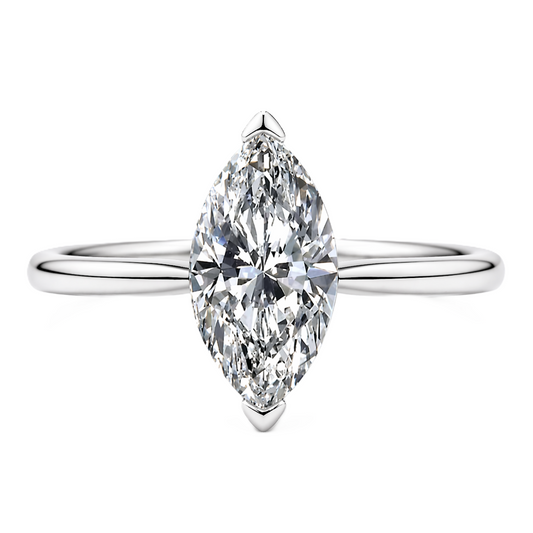 Marquise moissanite ring, 10×5 mm, crafted in white gold-plated 925 silver. Elegant, brilliant, and perfect for daily wear. Available now at BSI Jewelry.