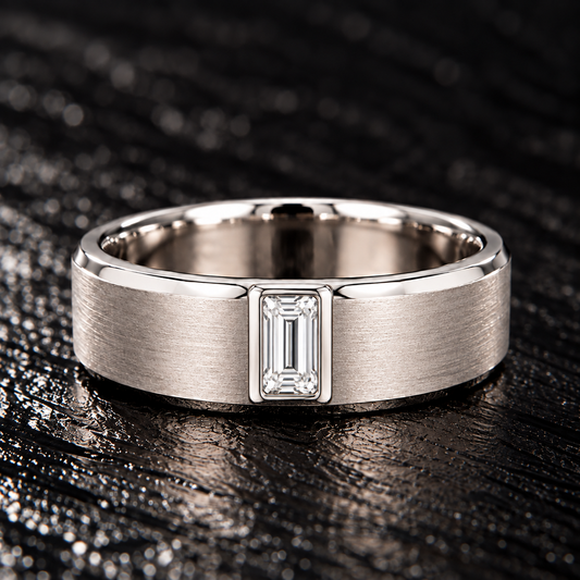 Men's baguette-cut moissanite ring in 925 Silver available at BSI Jewelry