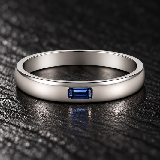 Men's emerald-cut blue sapphire ring in polished 925 Silver available at BSI Jewelry
