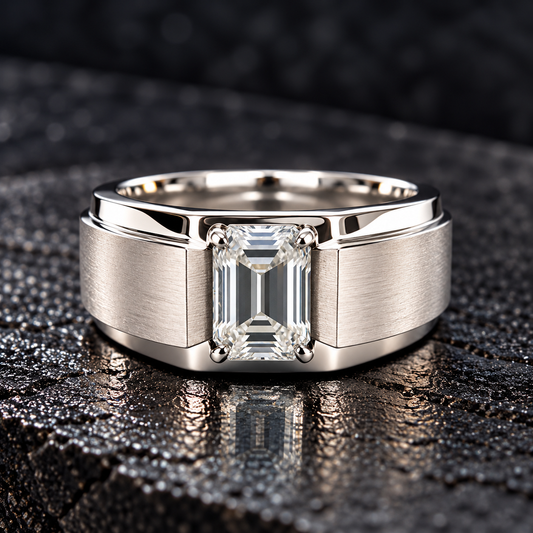 Men's emerald-cut moissanite ring in 925 Silver available at BSI Jewelry
