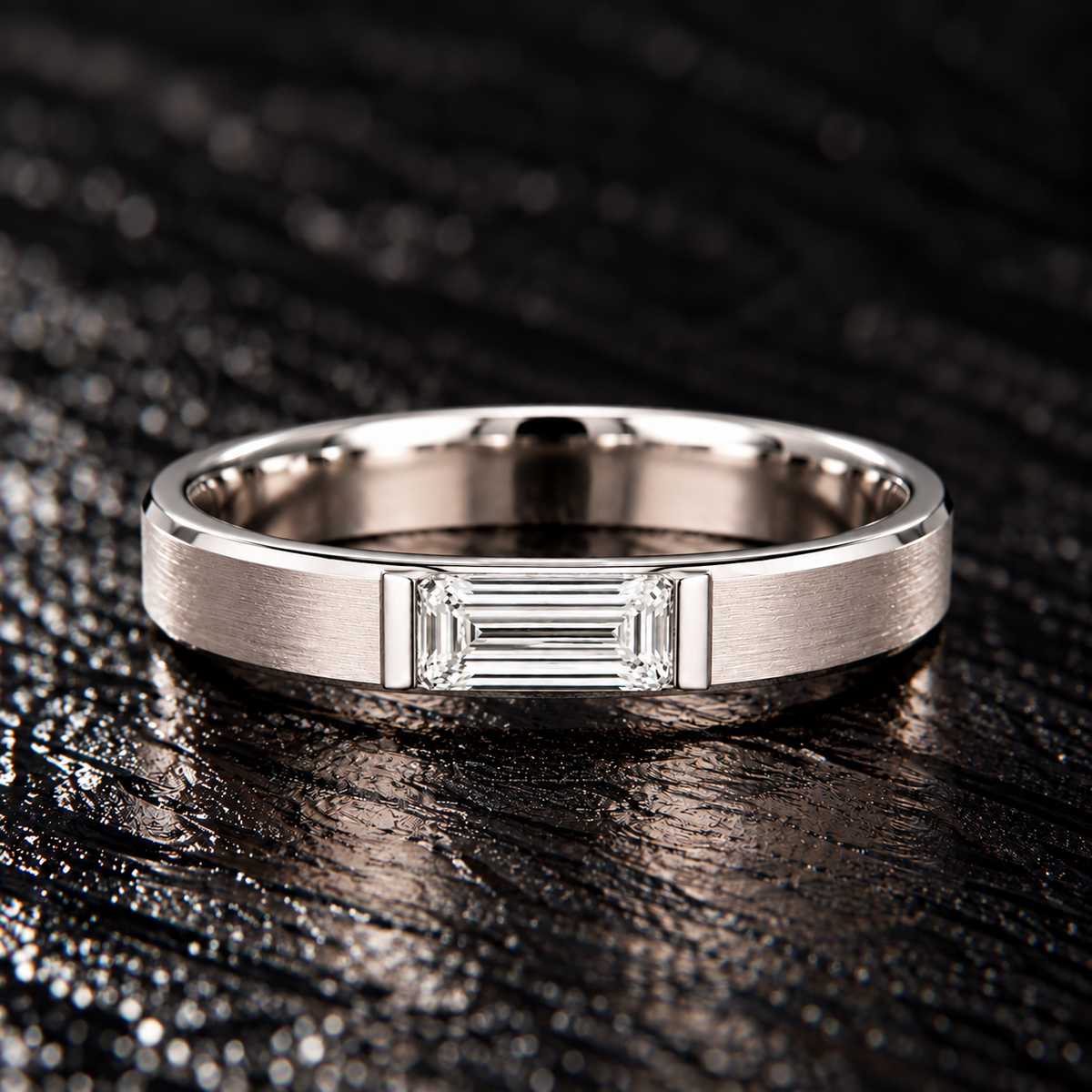 Men's emerald-cut moissanite ring in 925 Silver available at BSI Jewelry