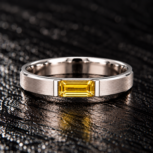 Men's emerald-cut yellow sapphire ring in 925 Silver available at BSI Jewelry