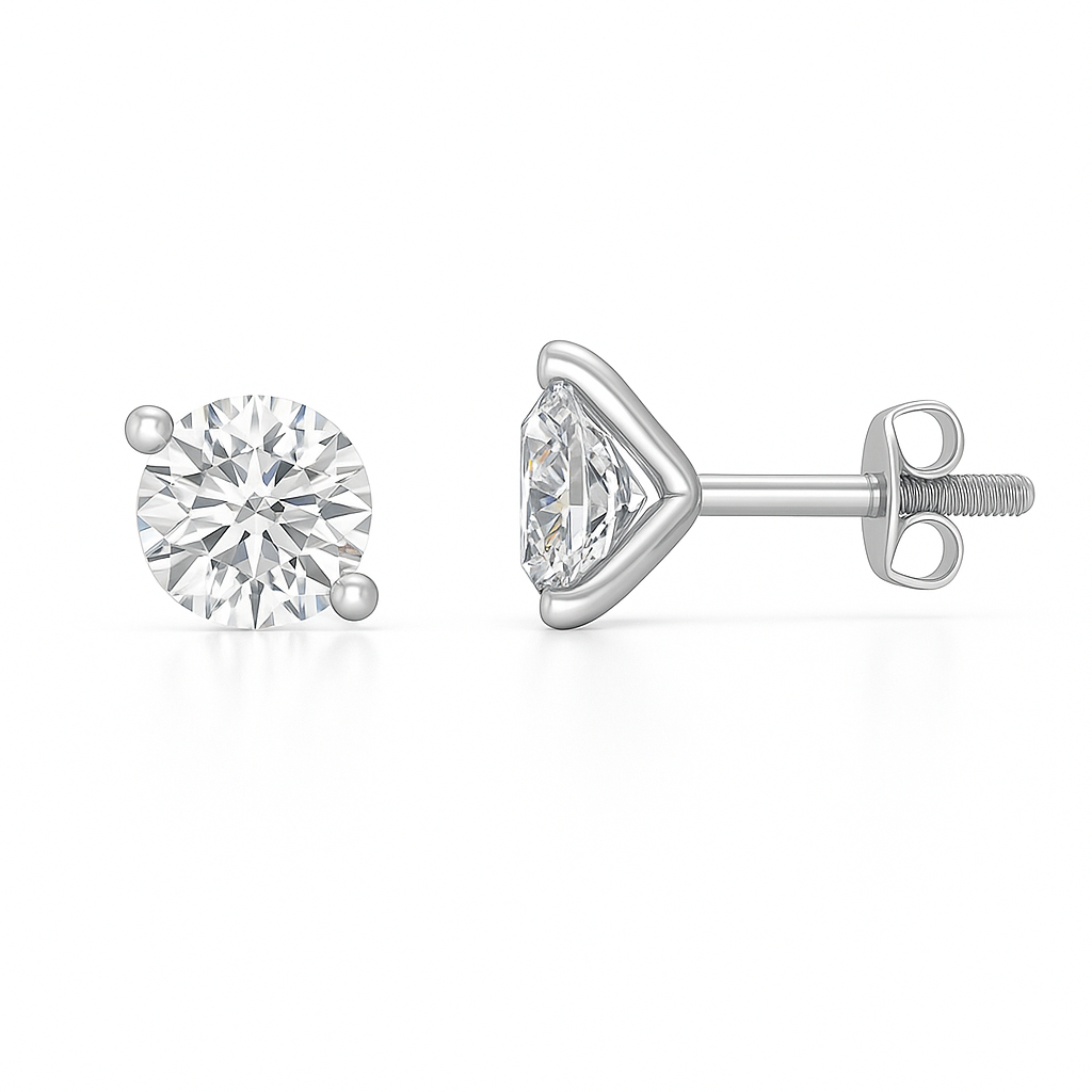 Moissanite 2-prong stud earrings with 1.80mm round stones in white-gold-plated 925 silver. Delicate sparkle and hypoallergenic comfort. Available at BSI Jewelry
