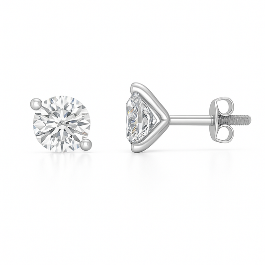 Moissanite 2-prong stud earrings with 1.80mm round stones in white-gold-plated 925 silver. Delicate sparkle and hypoallergenic comfort. Available at BSI Jewelry