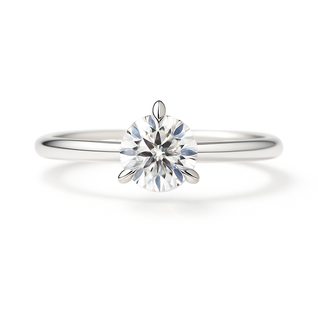 0.20 carat 3 prongs moissanite solitaire ring in white gold-plated 925 silver. Brilliant sparkle and refined elegance for any occasion. Available at BSI Jewelry.