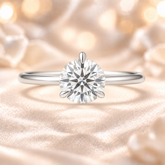 0.20 carat 3 prongs moissanite solitaire ring in white gold-plated 925 silver. Brilliant sparkle and refined elegance for any occasion. Available at BSI Jewelry.