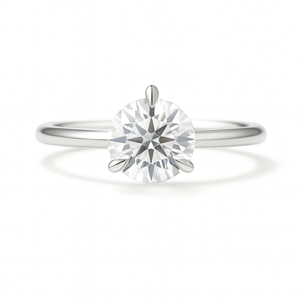 0.30 carat 3 prongs moissanite solitaire ring crafted in white gold-plated 925 silver. Elegant brilliance for daily wear. Available now at BSI Jewelry.