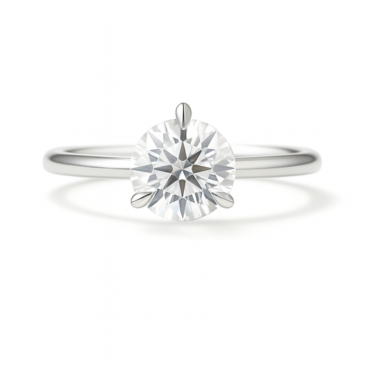 0.30 carat 3 prongs moissanite solitaire ring crafted in white gold-plated 925 silver. Elegant brilliance for daily wear. Available now at BSI Jewelry.