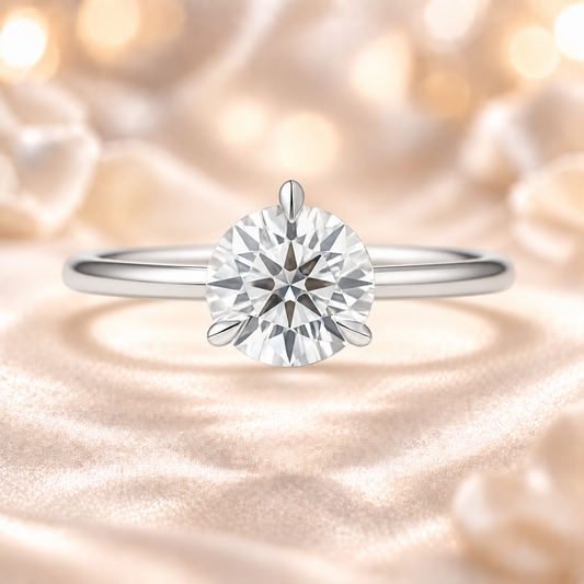 0.30 carat 3 prongs moissanite solitaire ring crafted in white gold-plated 925 silver. Elegant brilliance for daily wear. Available now at BSI Jewelry.