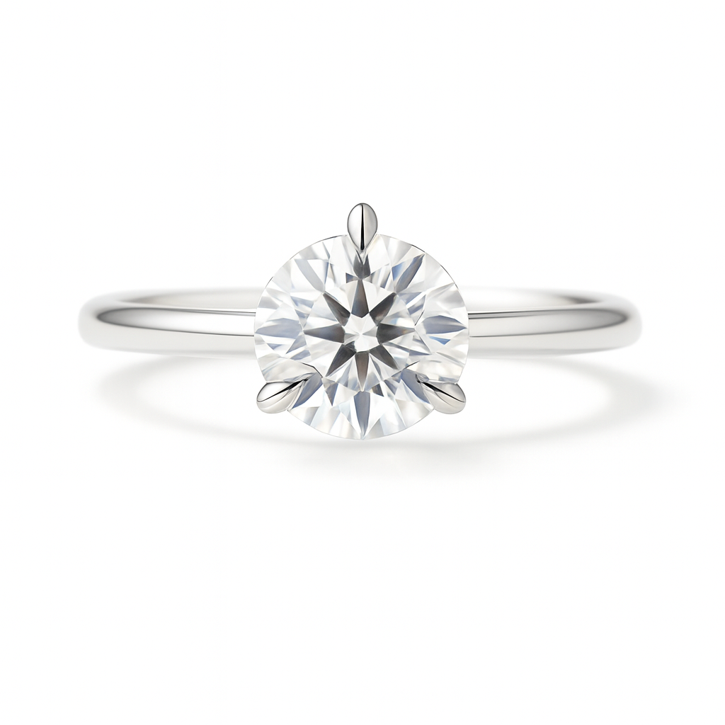 0.40 carat 3 prongs moissanite solitaire ring crafted in white gold-plated 925 silver. Elegant brilliance for daily wear. Available now at BSI Jewelry.