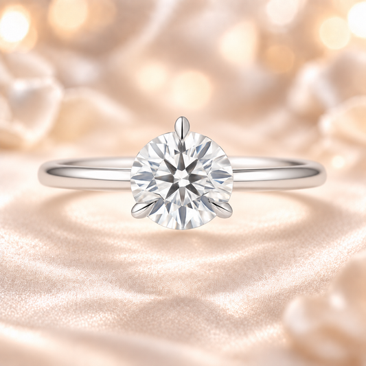 0.40 carat 3 prongs moissanite solitaire ring crafted in white gold-plated 925 silver. Elegant brilliance for daily wear. Available now at BSI Jewelry.