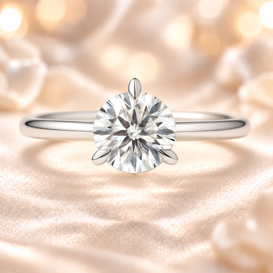 0.50 carat 3 prongs moissanite solitaire ring crafted in white gold-plated 925 silver. Timeless brilliance for daily elegance. Available now at BSI Jewelry.