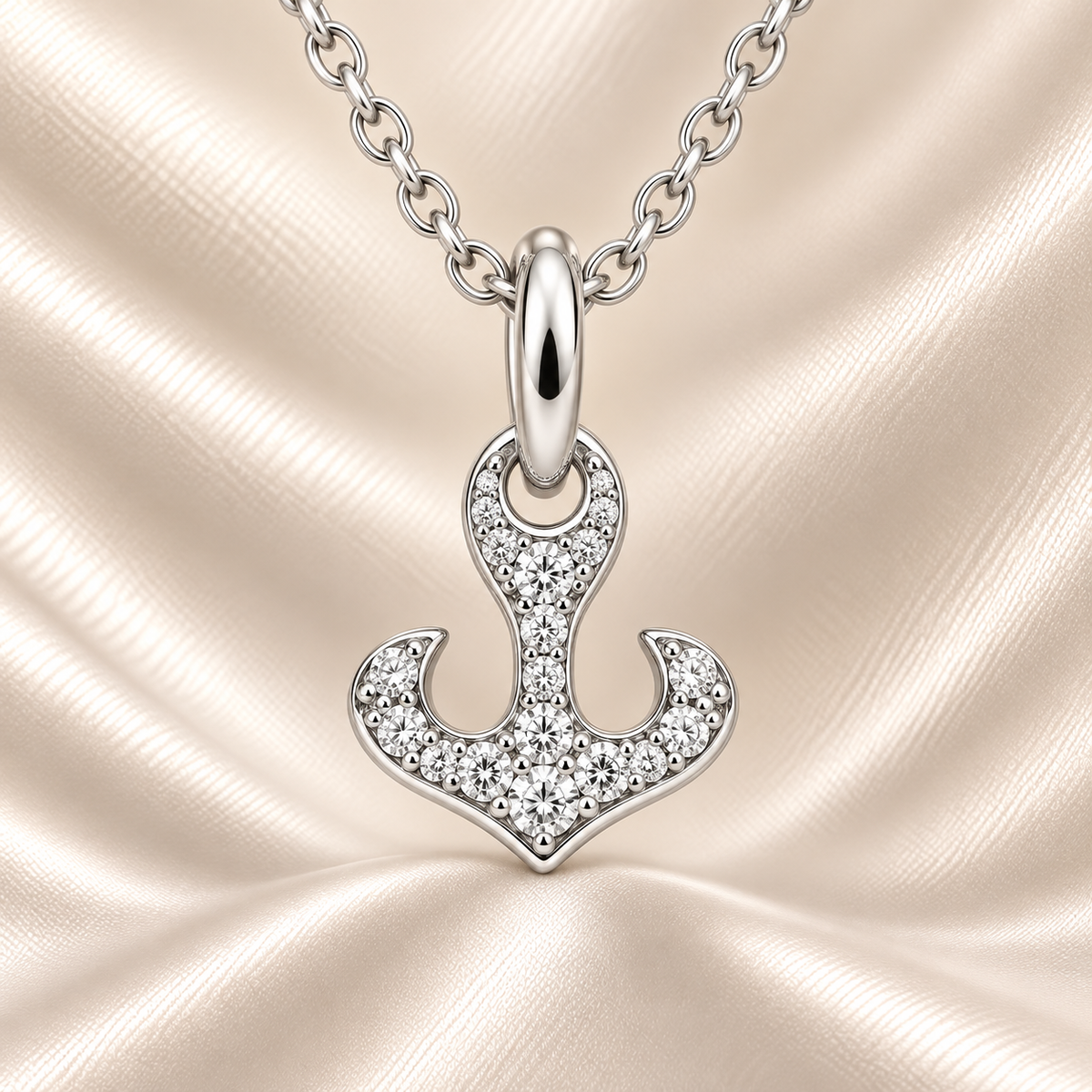 Nautical-inspired Moissanite anchor pendant in 925 silver with pavé brilliance. A meaningful design symbolizing strength and hope. Available now at BSI Jewelry.