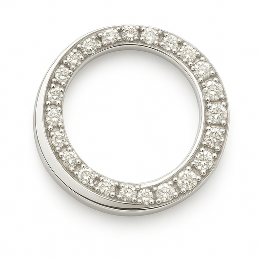 Elegant Moissanite circle pendant in 925 silver with pavé brilliance for radiant sparkle. Open-circle design symbolizing harmony. Available now at BSI Jewelry.