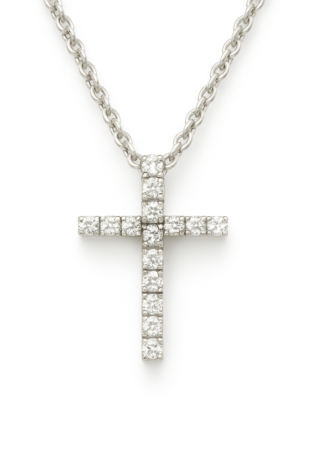 Elegant Moissanite cross pendant in 925 silver, pavé-set for radiant brilliance. A symbol of faith and grace. Perfect for daily wear. Available at BSI Jewelry.