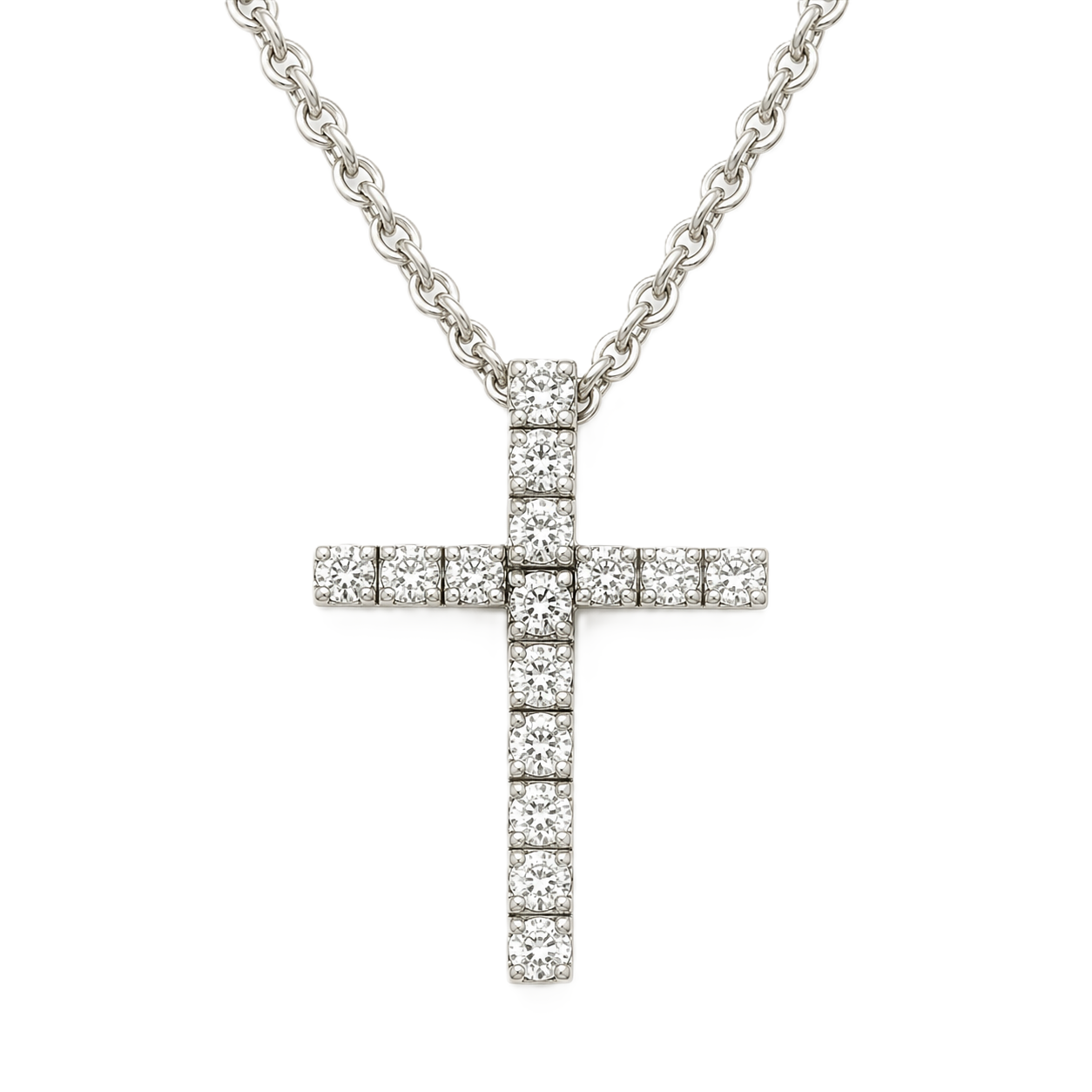Elegant Moissanite cross pendant in 925 silver, pavé-set for radiant brilliance. A symbol of faith and grace. Perfect for daily wear. Available at BSI Jewelry.