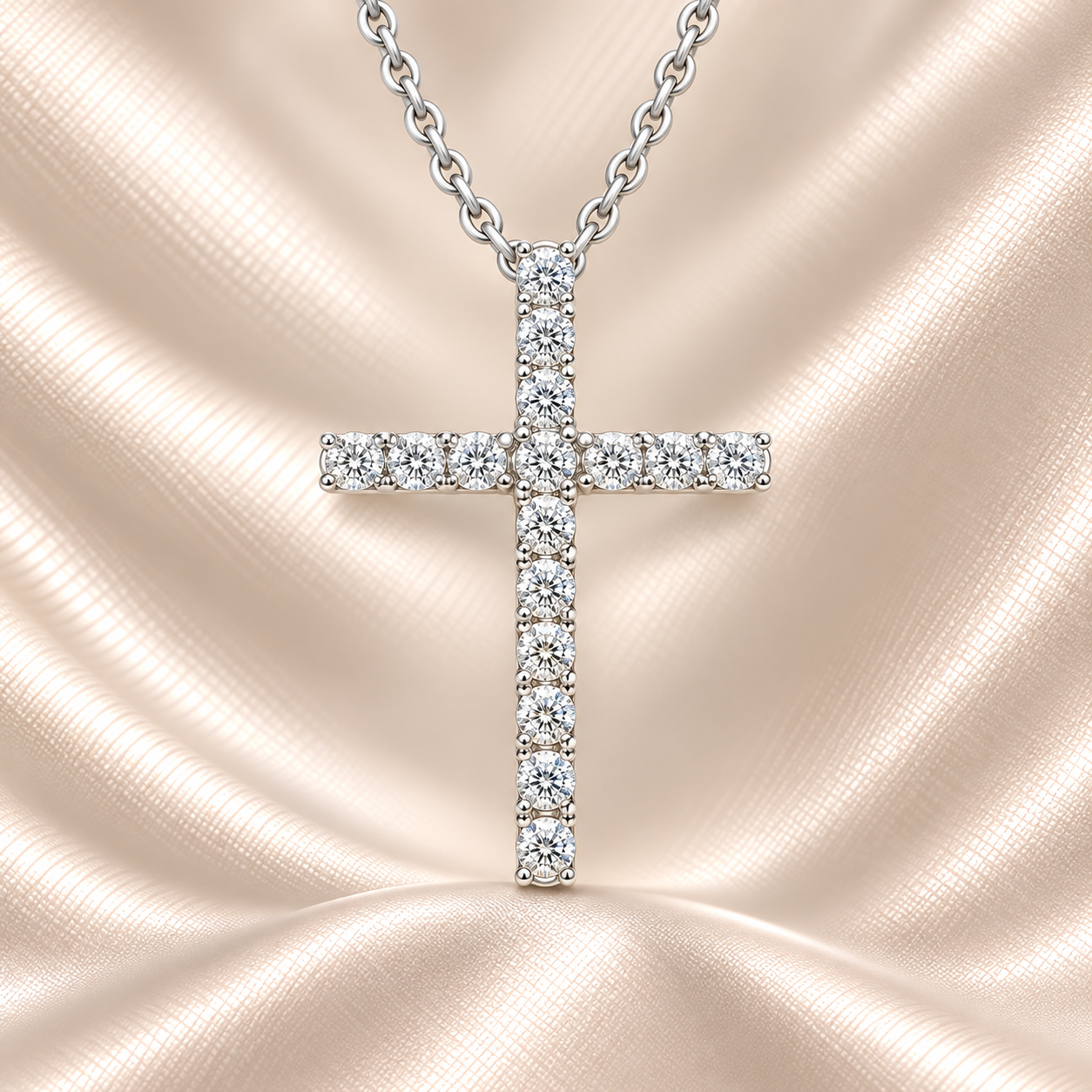 Timeless Moissanite cross pendant in 925 silver with pavé brilliance for radiant sparkle. Hypoallergenic, elegant, and finely crafted. Available at BSI Jewelry.