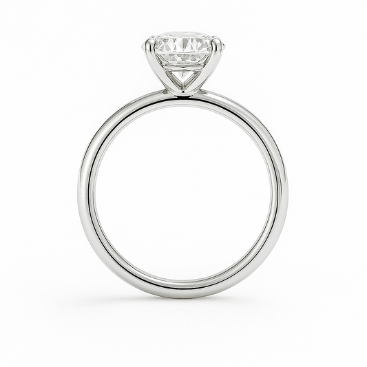 9 mm cushion-cut Moissanite solitaire in white gold-plated 925 silver with palladium-added alloy. Elegant, bold, and hypoallergenic. Available now at BSI Jewelry.