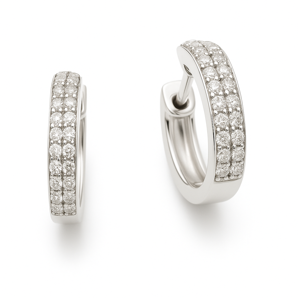 Moissanite double row huggie earrings in 925 silver, pavé-set for radiant brilliance. A versatile design that adds sparkle to any style. Now at BSI Jewelry.