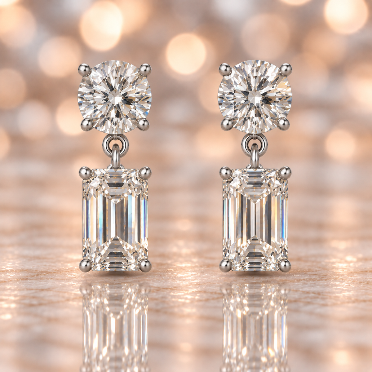 Moissanite Drop Stud Earrings, 6×4 mm Duo cuts, crafted in white gold-plated 925 silver with palladium-added alloy and hypoallergenic. Available at BSI Jewelry.