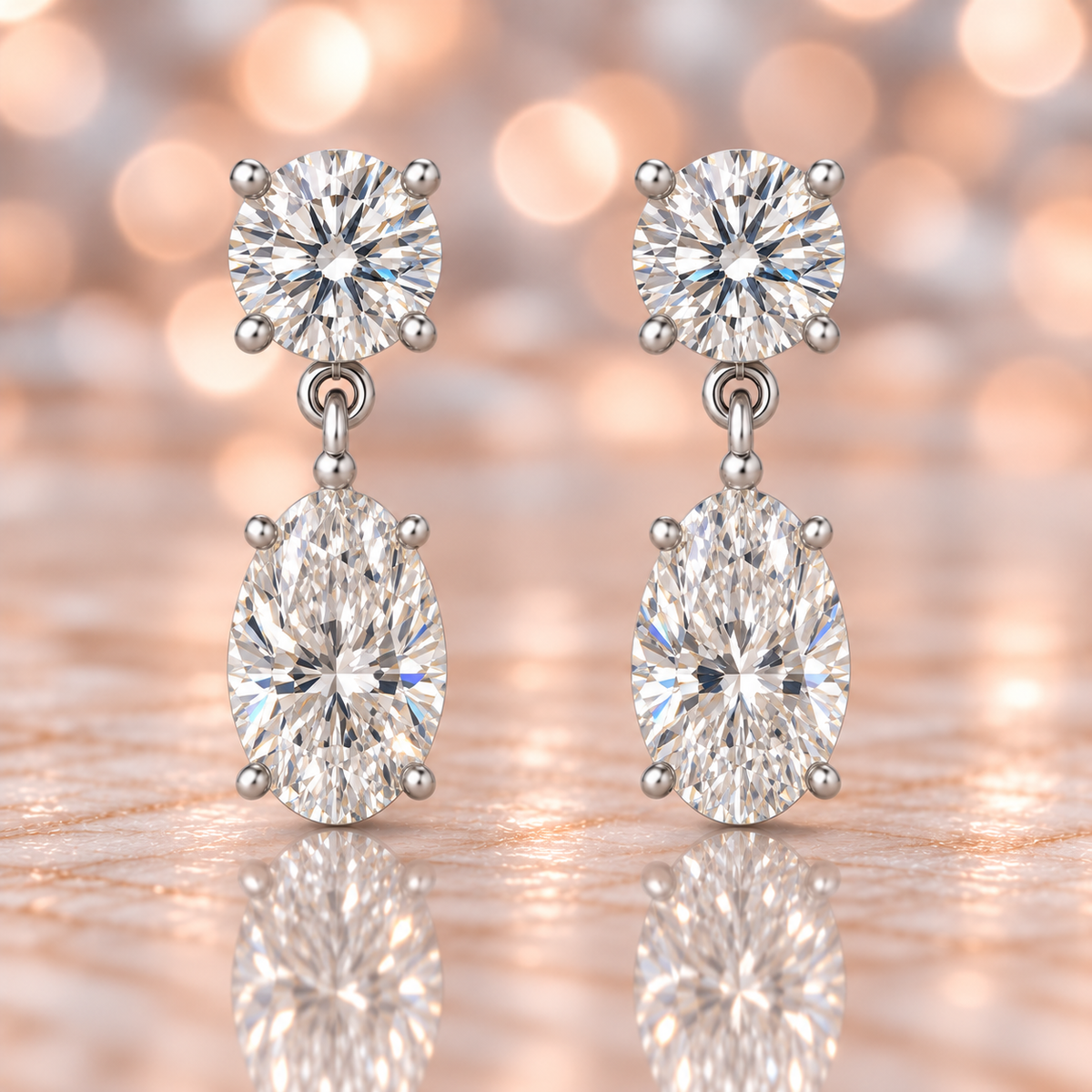 Moissanite Drop Stud Earrings, 6×4 mm Duo cuts, crafted in white gold-plated 925 silver with palladium-added alloy and hypoallergenic. Available at BSI Jewelry.