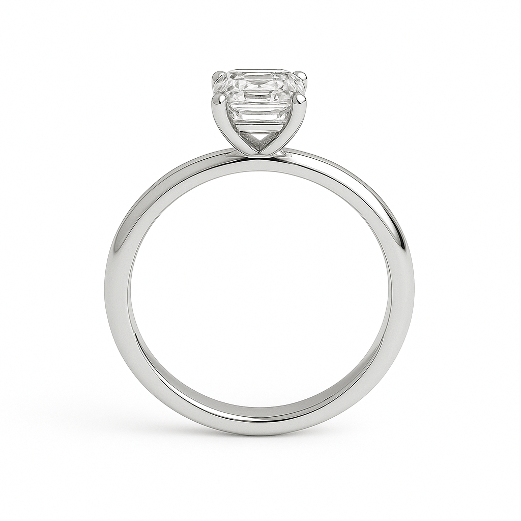A timeless emerald-cut Moissanite solitaire in white-gold-plated 925 silver with palladium-added alloy, radiant, elegant, and hypoallergenic. Now at BSI Jewelry.