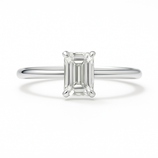 Moissanite Emerald-Cut Solitaire Engagement Ring – 925 Silver, 5×3 mm | BSI Jewelry