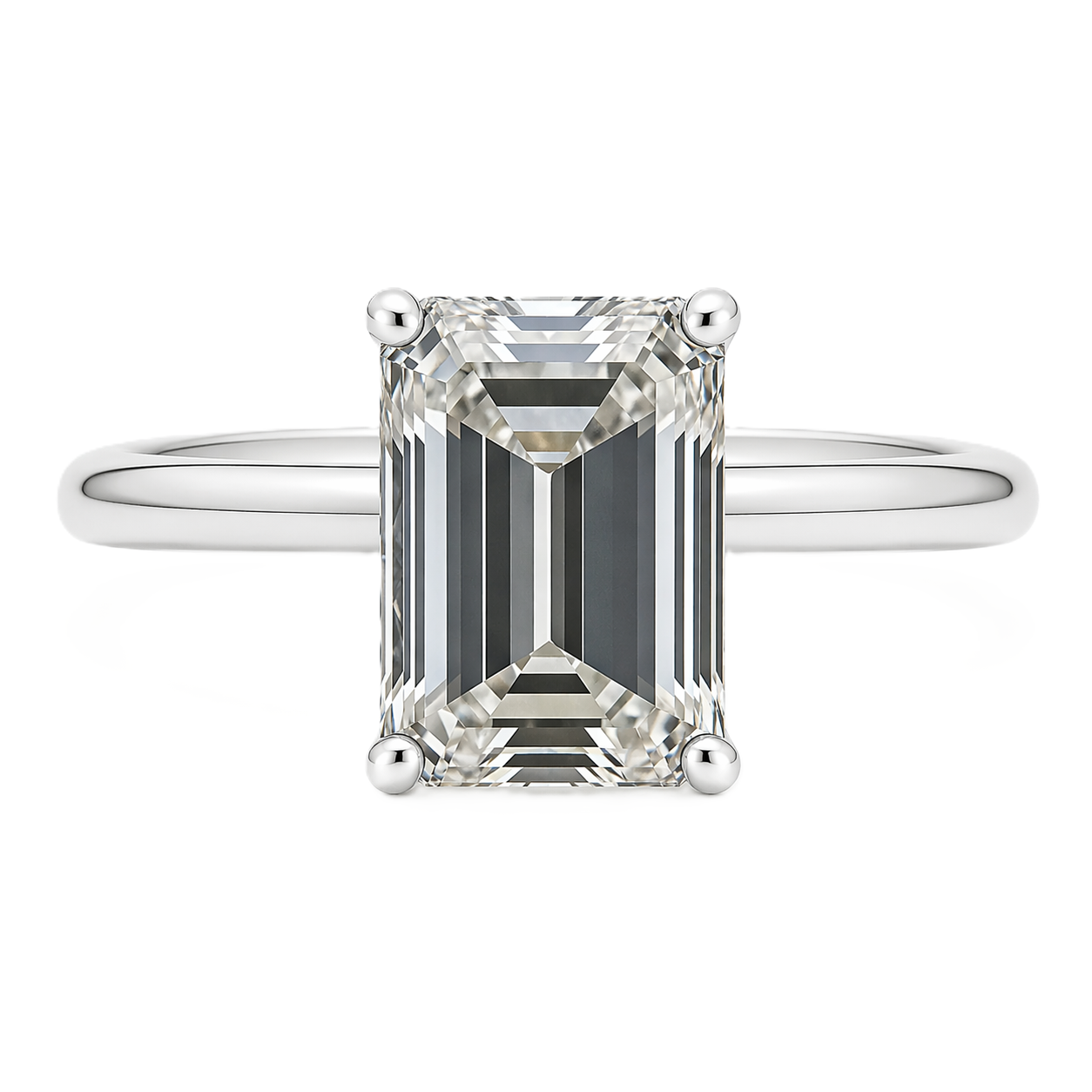 A 9×7 mm emerald-cut Moissanite solitaire in white gold-plated 925 silver with palladium alloy brilliant, elegant, and hypoallergenic. Available at BSI Jewelry.
