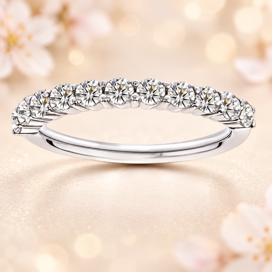 Refined 0.50 carat Moissanite half-eternity band in white-gold-plated 925 silver. Radiant brilliance, timeless style, and lasting comfort. Now at BSI Jewelry.