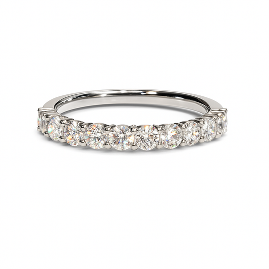 Stunning 0.70 carat Moissanite half-eternity band in white-gold-plated 925 silver. Brilliant sparkle, timeless style, and lasting comfort. Now at BSI Jewelry.