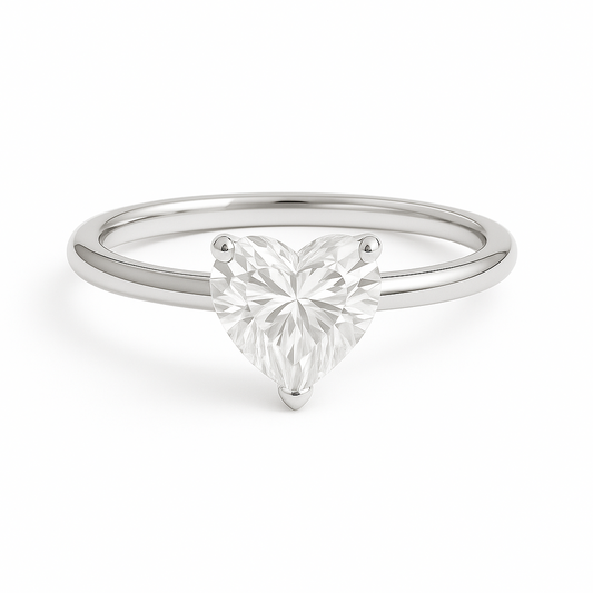 Romantic Moissanite heart solitaire engagement ring in 925 silver, featuring a 6mm heart cut stone. A symbol of love with timeless sparkle. Now at BSI Jewelry.