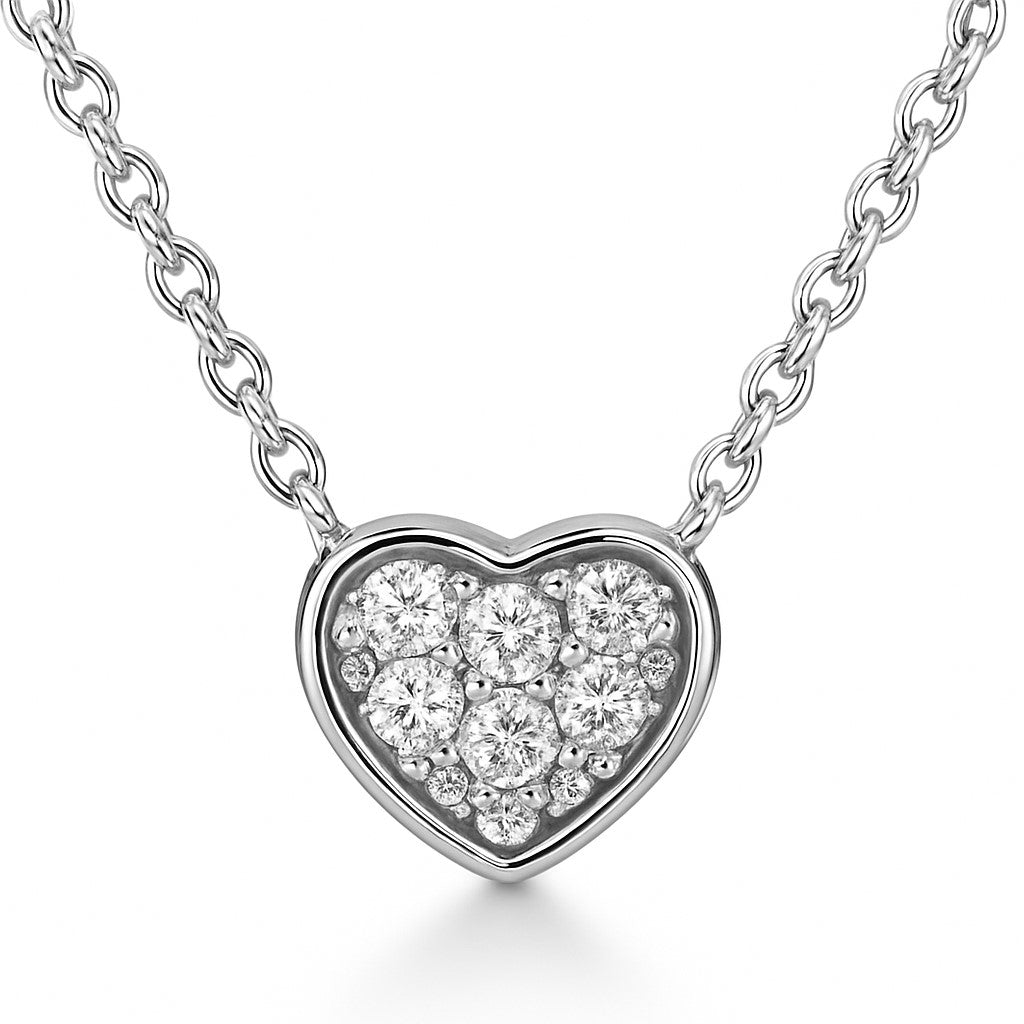 Moissanite heart necklace in 925 silver with brilliance. Sweet and elegant design, perfect for daily wear or as a loving gift. Available now at BSI Jewelry.