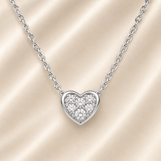 Moissanite heart necklace in 925 silver with brilliance. Sweet and elegant design, perfect for daily wear or as a loving gift. Available now at BSI Jewelry.