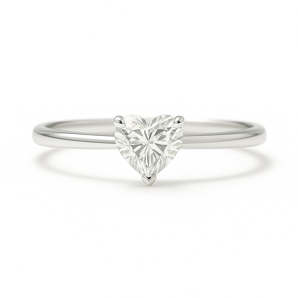 Romantic Moissanite heart solitaire ring with a 5mm heart in white gold-plated 925 silver. Radiant sparkle and hypoallergenic comfort. Available at BSI Jewelry.