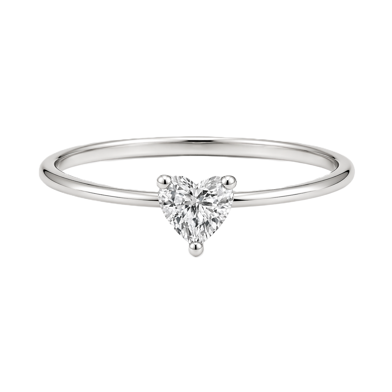 Dainty 5mm heart-cut Moissanite solitaire in white gold-plated 925 silver with palladium-added alloy. Elegant, radiant, and hypoallergenic. Now at BSI Jewelry.