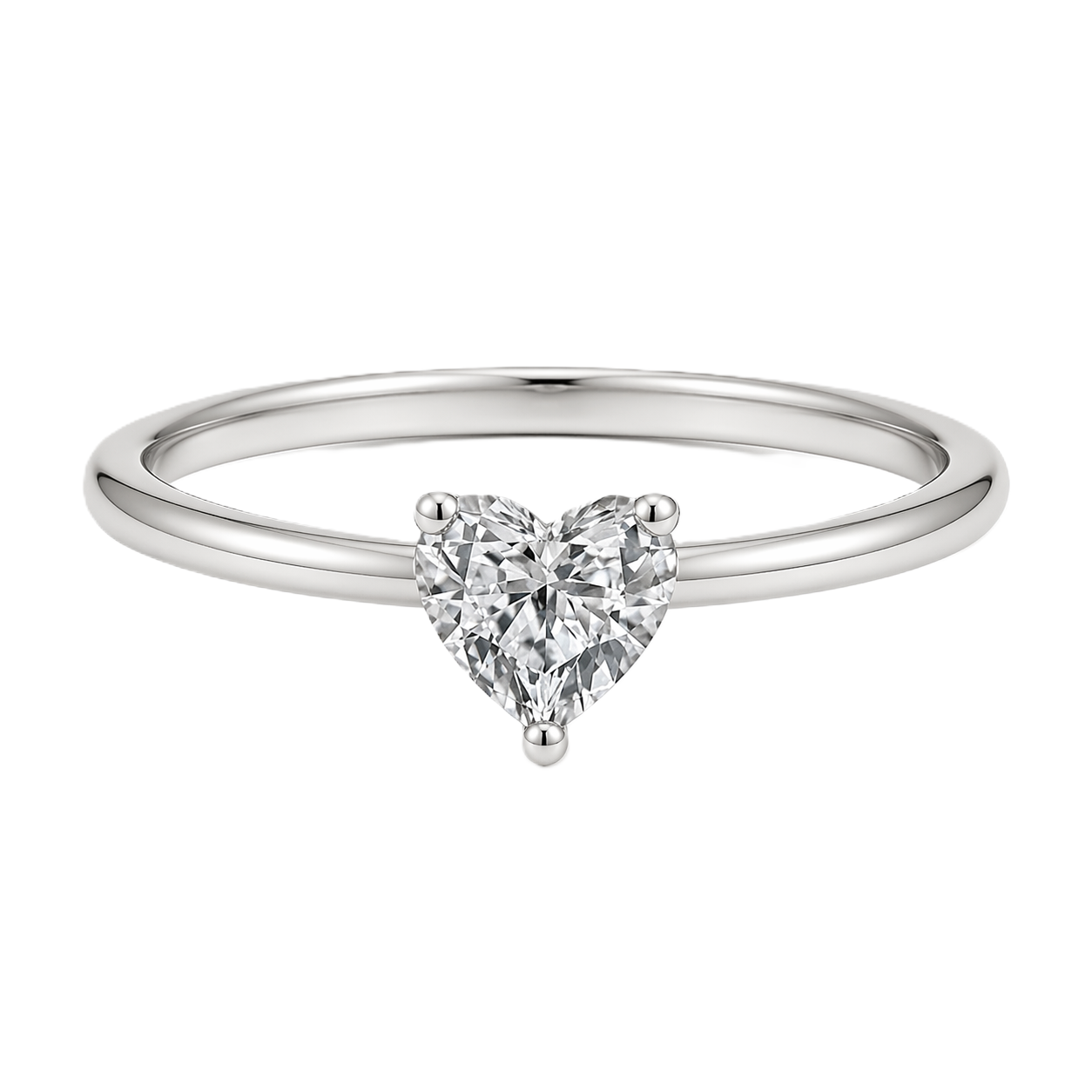 Elegant 6mm heart-cut Moissanite solitaire in white gold-plated 925 silver with palladium-added alloy. Radiant, bold, and hypoallergenic. Available at BSI Jewelry.