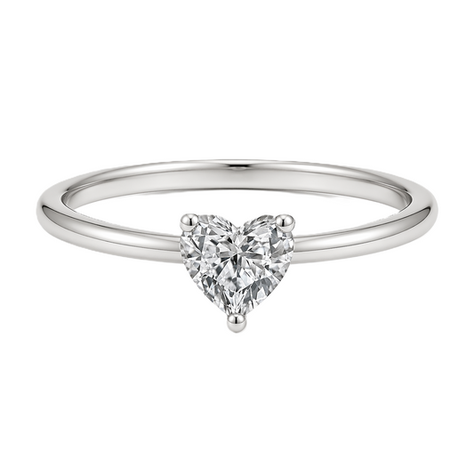 Elegant 6mm heart-cut Moissanite solitaire in white gold-plated 925 silver with palladium-added alloy. Radiant, bold, and hypoallergenic. Available at BSI Jewelry.