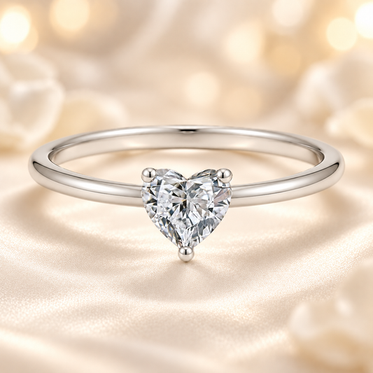 Elegant 6mm heart-cut Moissanite solitaire in white gold-plated 925 silver with palladium-added alloy. Radiant, bold, and hypoallergenic. Available at BSI Jewelry.