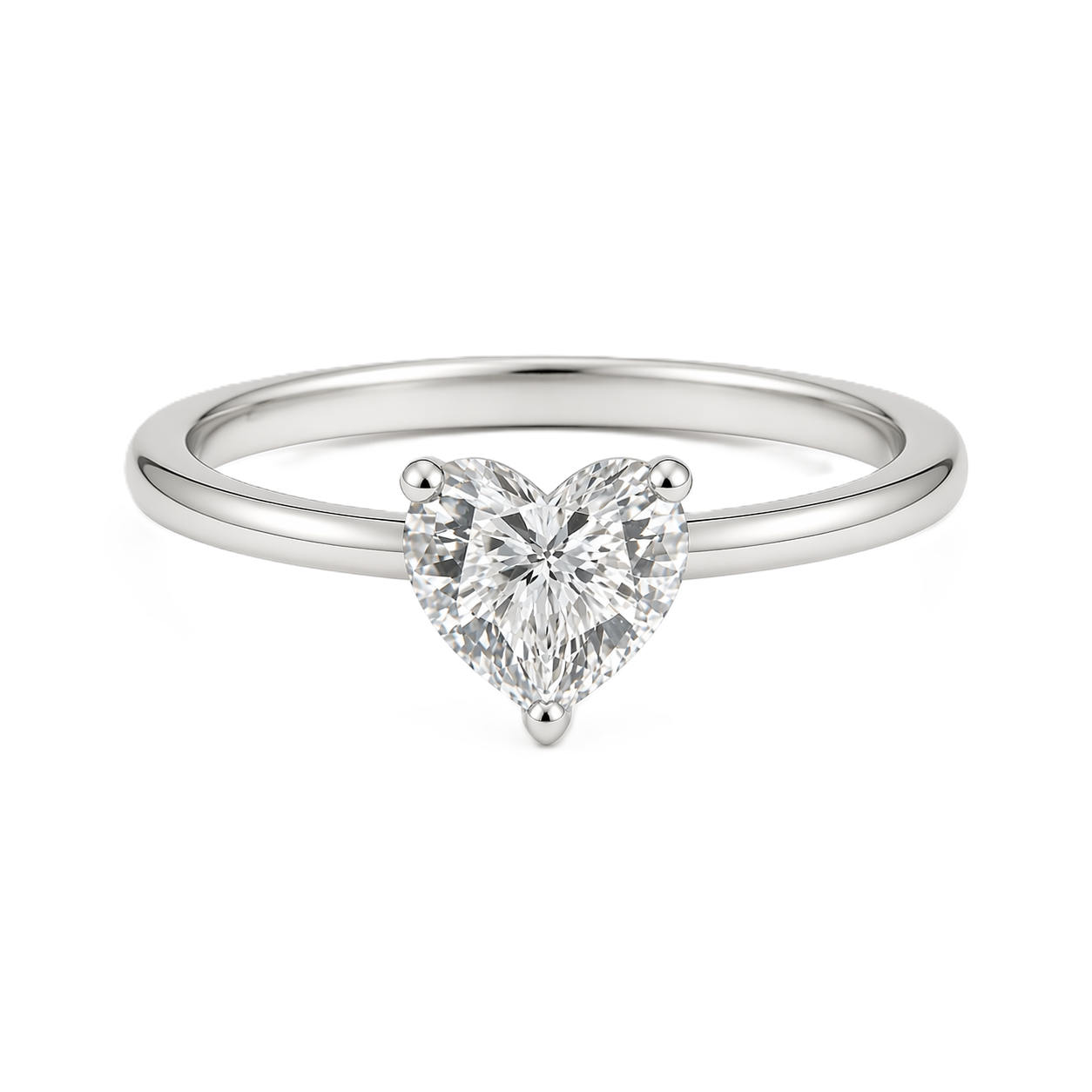 7mm heart-cut Moissanite solitaire in white gold-plated 925 silver with palladium-added alloy. Radiant, elegant, and hypoallergenic. Available now at BSI Jewelry.