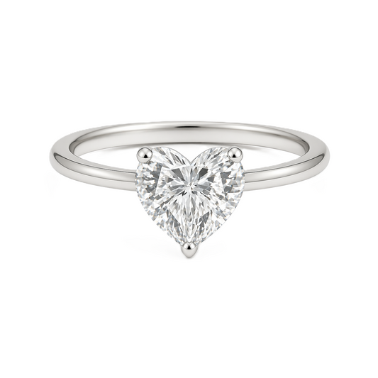 8mm heart-cut Moissanite solitaire in white gold-plated 925 silver with palladium-added alloy. Brilliant, bold, and hypoallergenic. Available now at BSI Jewelry.