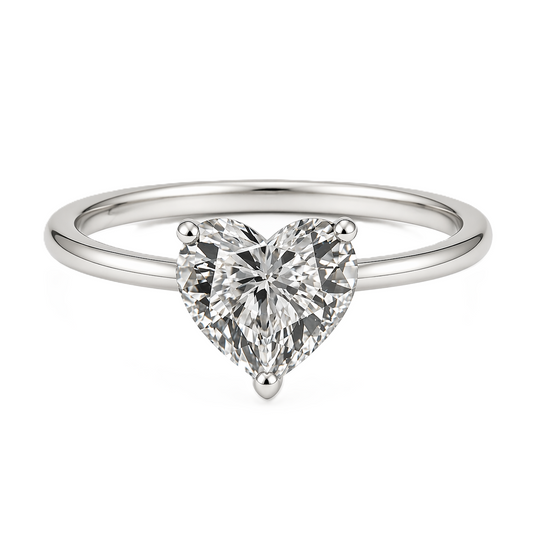 9mm heart-cut Moissanite solitaire in white gold-plated 925 silver with palladium-added alloy. Brilliant, bold, and hypoallergenic. Available now at BSI Jewelry.