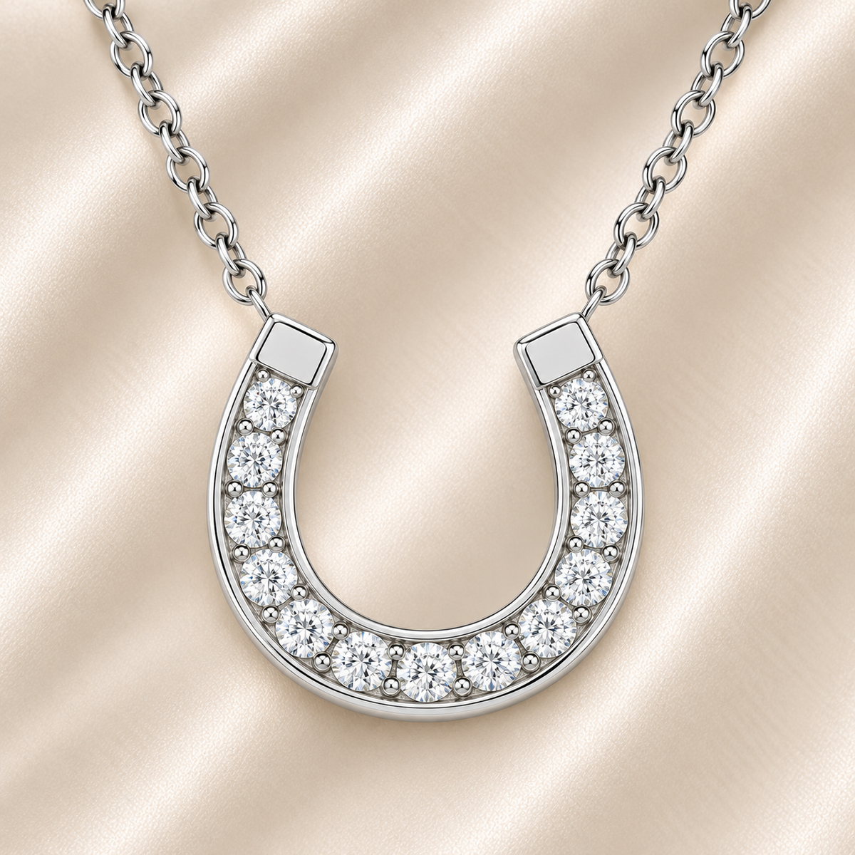 Chic Moissanite horseshoe necklace in 925 silver with pavé brilliance for extra sparkle. A timeless symbol of luck and elegance. Available now at BSI Jewelry.