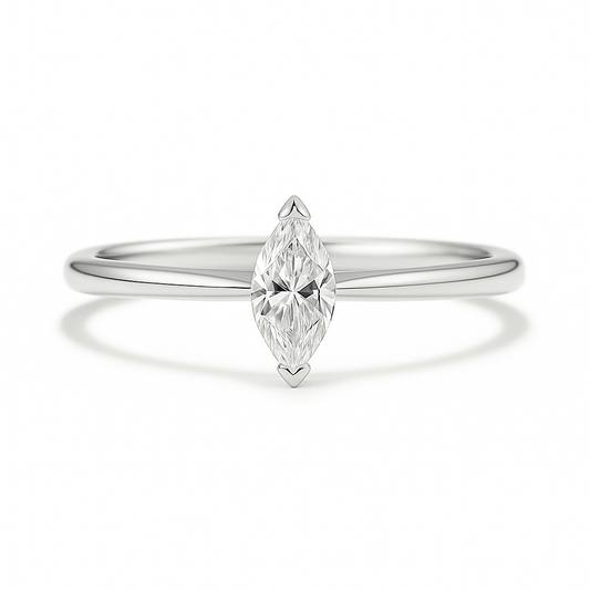 5x2.5mm marquise Moissanite solitaire in white gold-plated 925 silver with palladium alloy—elegant, radiant, and hypoallergenic. Available now at BSI Jewelry.