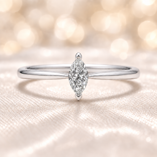 5x2.5mm marquise Moissanite solitaire in white gold-plated 925 silver with palladium alloy—elegant, radiant, and hypoallergenic. Available now at BSI Jewelry.