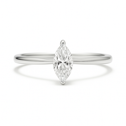 7x3.5mm marquise Moissanite solitaire in white gold-plated 925 silver with palladium alloy—elegant, radiant, and hypoallergenic. Available now at BSI Jewelry.