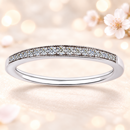 Moissanite Milgrain Half-Eternity Band – 0.10 carat – 925 Silver | BSI Jewelry