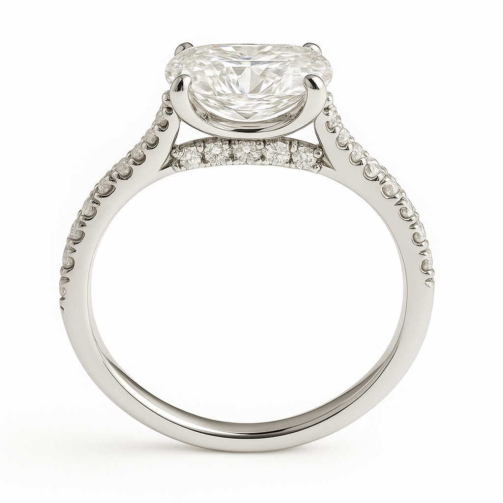 Timeless Moissanite oval-cut engagement ring in white-gold-plated 925 silver, featuring a 7×5mm center with pavé band for radiant brilliance. Now at BSI Jewelry.