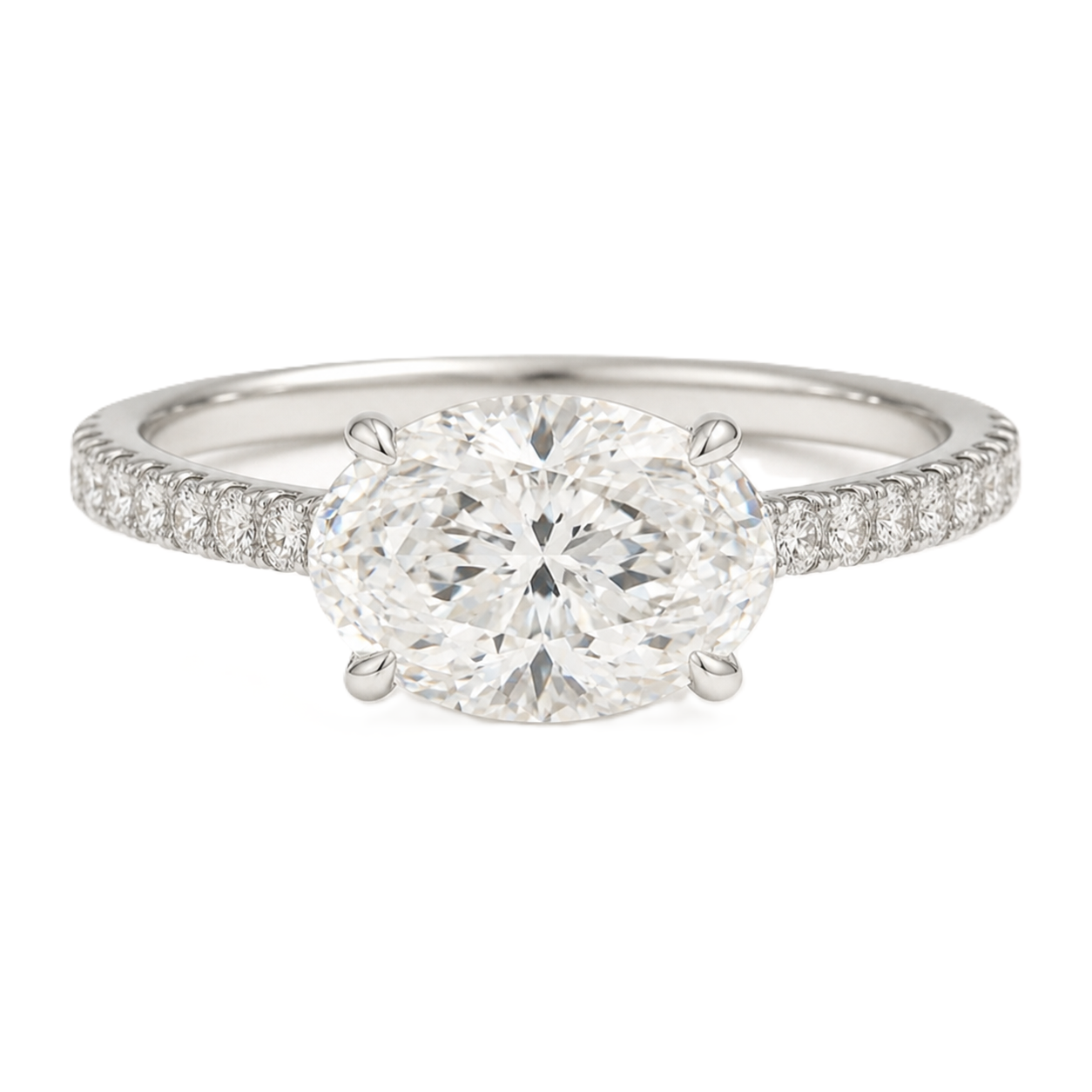 Timeless Moissanite oval-cut engagement ring in white-gold-plated 925 silver, featuring a 7×5mm center with pavé band for radiant brilliance. Now at BSI Jewelry.