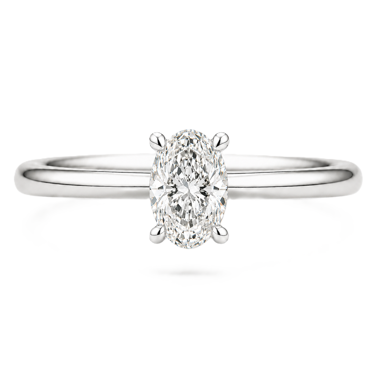 5×3 mm oval-cut Moissanite solitaire in white gold-plated 925 silver with palladium alloy—elegant, brilliant, and hypoallergenic. Available now at BSI Jewelry.